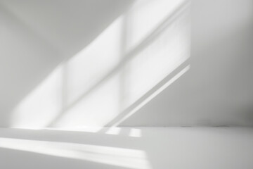 Obraz premium Minimalistic abstract light grey wall background for product presentation with sunlight shadow 