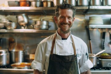 Portrait of a smiling male chef in professional kitchen