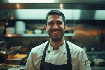 Fototapeta premium Portrait of a smiling male chef in professional kitchen