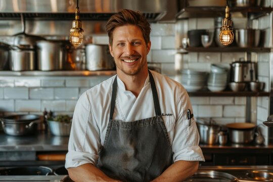 Portrait of a smiling male chef in professional kitchen