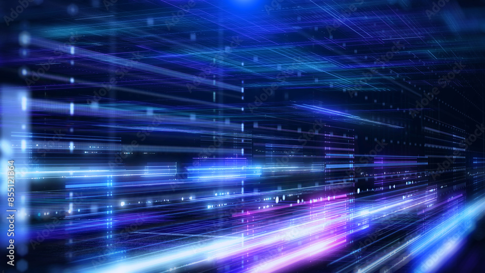 Aufkleber Technology digital cyberspace data network connection perspective view illustration background