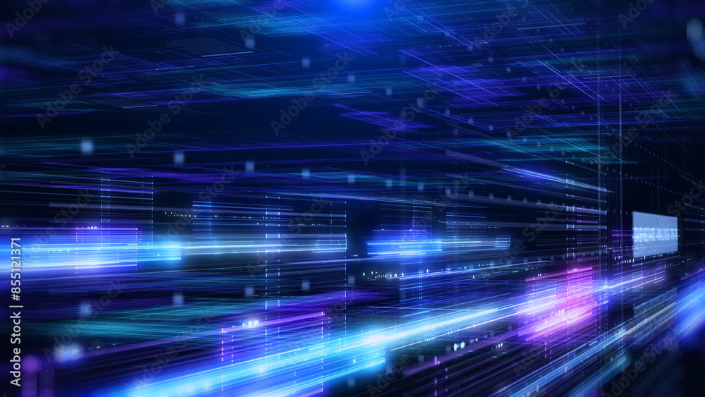Poster Technology digital cyberspace data network connection perspective view illustration background