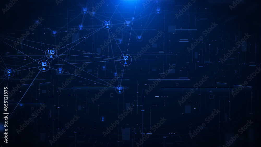 Aufkleber Technology digital stream line structure cyber data network connection concept illustration blue background.