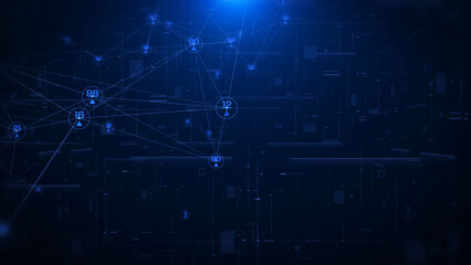Technology digital stream line structure cyber data network connection concept illustration blue background.