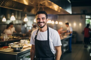 Fototapeta premium Portrait of a smiling male chef in professional kitchen