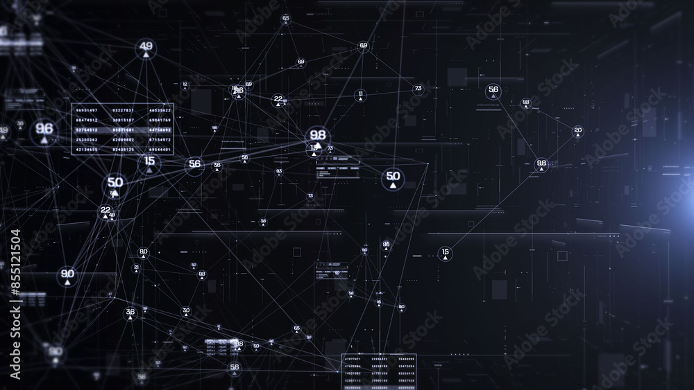 Poster Abstract Technology Digital Polygon Plexus Communication Network Concept. Data Connection Structure With HUD System Transferring Illustration Background