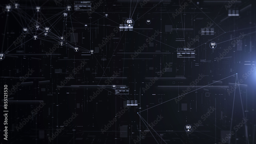 Aufkleber Abstract Technology Digital Polygon Plexus Communication Network Concept. Data Connection Structure With HUD System Transferring Illustration Background