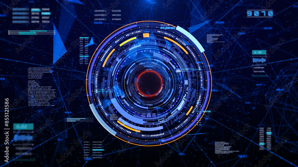 Aufkleber technology hud circle spinning element. futuristic geometric shape rotating and communication displa
