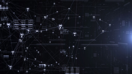 Abstract Technology Digital Polygon Plexus Communication Network Concept. Data Connection Structure With HUD System Transferring Illustration Background