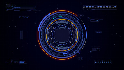 HUD futuristic spinning circle crosshair element with digital data, chart for business development, game, technology Illustration