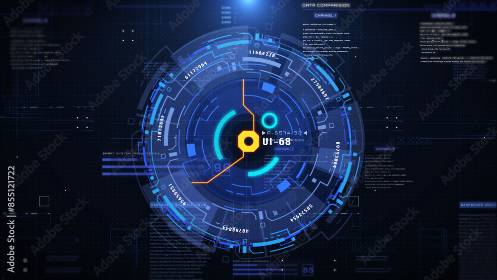 Poster technology hud circle spinning element. futuristic geometric shape rotating and communication displa