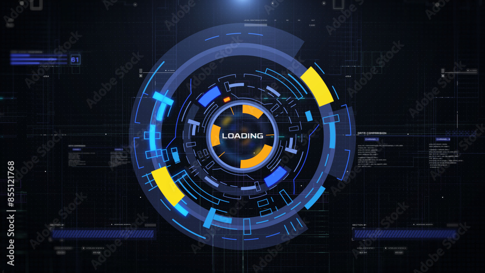 Aufkleber Futuristic HUD UI interface rotating target monitoring system element. Digital technology hologram scanning circular illustration graphic