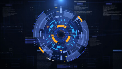 HUD spinning circle object for target searching, scanning technology transfer system platform illustration.