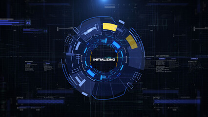 Obraz premium HUD futuristic hi tech dynamic spinning circle digital data technology platform illustration background