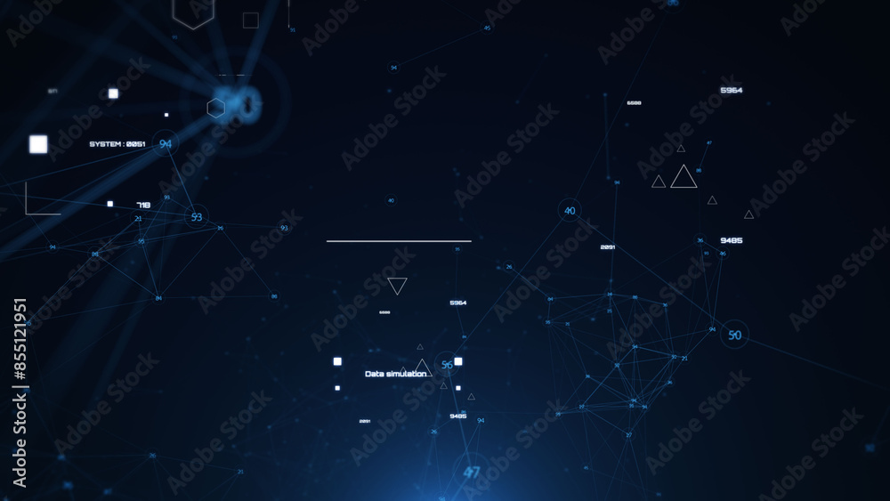 Aufkleber Technology digital cyberspace, data network connection. Futuristic sci-fi with hud ui system interface flying through illustration background.