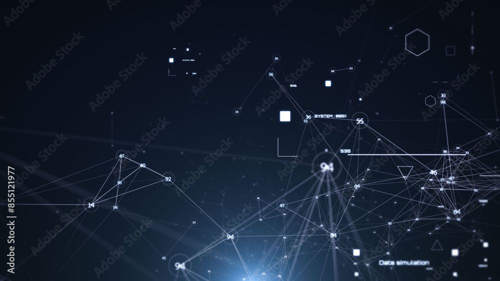 Poster Abstract Technology Digital Polygon Plexus Communication Network Concept. Data Connection Structure With HUD System Transferring Illustration Background.