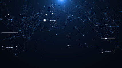 Technology digital cyberspace, data network connection. Futuristic sci-fi with hud ui system interface flying through illustration background.