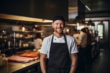 Portrait of a smiling male chef in professional kitchen