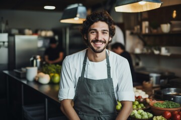 Fototapeta premium Portrait of a smiling male chef in professional kitchen
