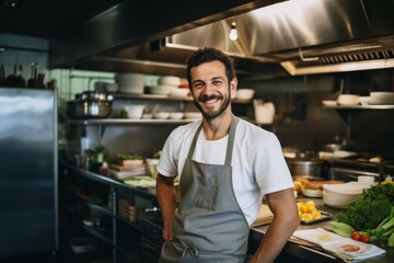 Fototapeta premium Portrait of a smiling male chef in professional kitchen