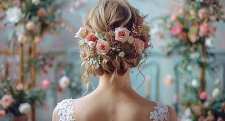 Naklejka premium Bride With Floral Crown and Bouquet on Wedding Day