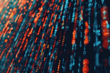 Digital code with red and blue numbers on a dark background.