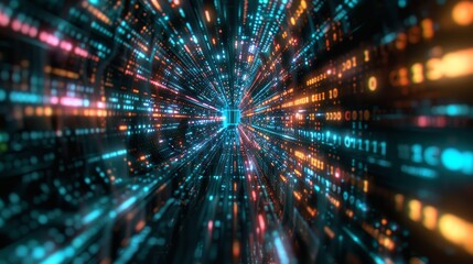 Fototapeta premium Futuristic digital tunnel with glowing binary code