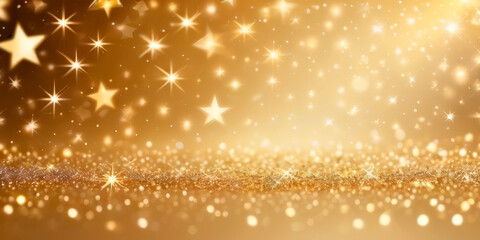 festive background golden stars on a black