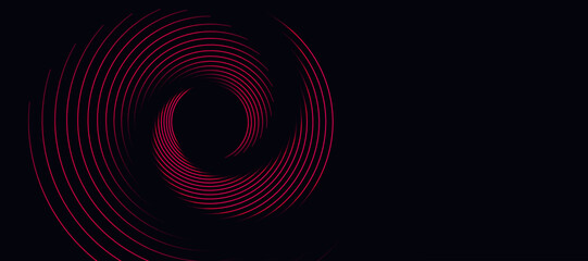 Red abstract background with circular lines, technology futuristic template. Vector illustration