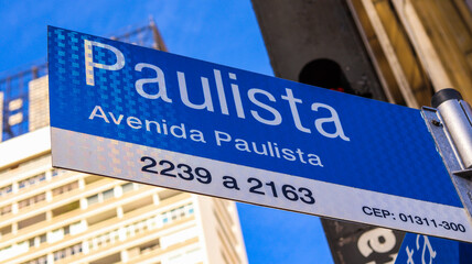 Placa de sinalização de rua da avenida paulista. Foto feita em São Paulo, Sp, Brasil em 10 Junho...