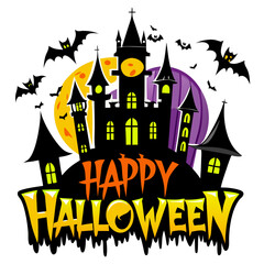 Happy Halloween typography with a creepy castle for t-shirt, banner, and poster design design