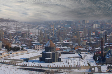 Panoramic view of Kars center and Kars castle