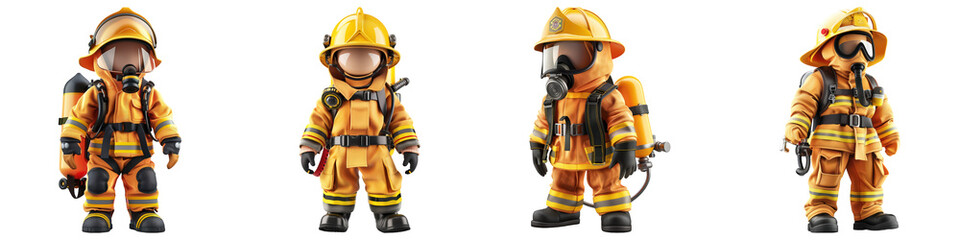 Fototapeta premium Set of Children'S Firefighter Costume isolated on transparent png background illustration. Generative ai