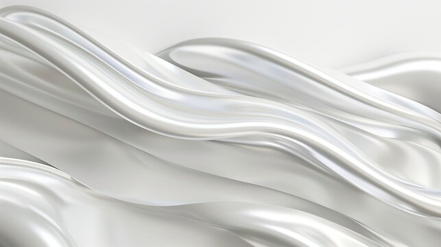 Minimalist abstract artwork featuring smooth, flowing white and silver waves creating a sense of movement and elegance.