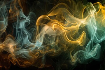 Fototapeta premium Yellow and green smoke swirling on a dark background. Abstract smoke art concept.