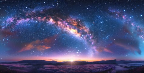 Panoramic view of Milky Way at sunrise
