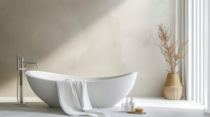 A modern bathroom with elegant fixtures, including a sleek bathtub