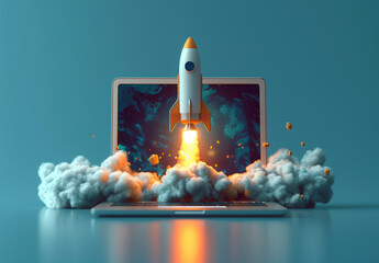 Rocket launching from a laptop screen