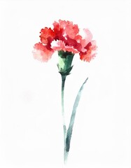 Hand drawn watercolor red carnation flower isolated on white background