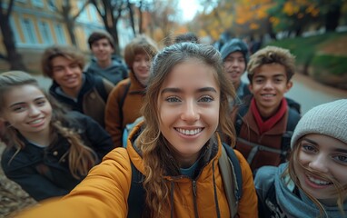 Obraz premium Young woman with friends in the park