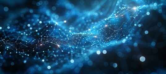 Fototapeta premium Abstract Blue Technology Background with Cyber Network Grid and Connected Particles