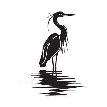 recommend clip art: Heron on water black silhouette logo vector, heron on water icon illustration