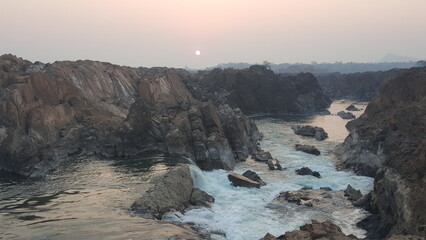 Cambodia.  Sunrise on the Mekong River in Stung Treng province.