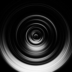 Black and white radial motion effect. Abstract rounded background. Grayscale curves and sphere.
