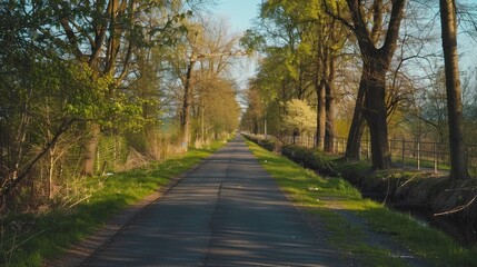 Naklejka premium Scenic bike path along an old railway route during the spring