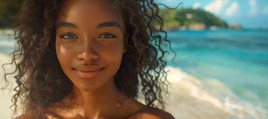 Young Beautiful African American Woman on Beach