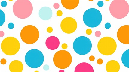 Create a repeating texture of playful polka dots in a variety of bright colors on a white background