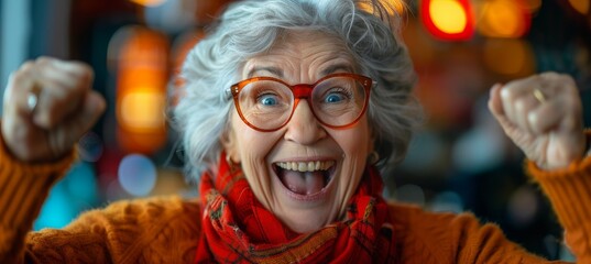 Excited Senior Woman Playing Bingo