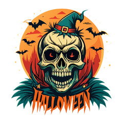 Happy Halloween! Halloween with Skull for T-shirt Design. Spooky Halloween Illustration. 