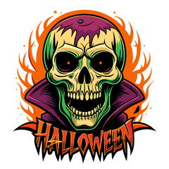  Happy Halloween! Halloween with Skull for T-shirt Design. Spooky Halloween Illustration. 